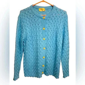 Vintage Diament Blue  Cardigan Sweater, light scallops, size large
